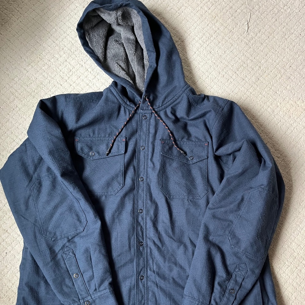 LL Bean Hooded Lined Shirt shacket Men’s Blue Snap Front Outdoor Workwear XL